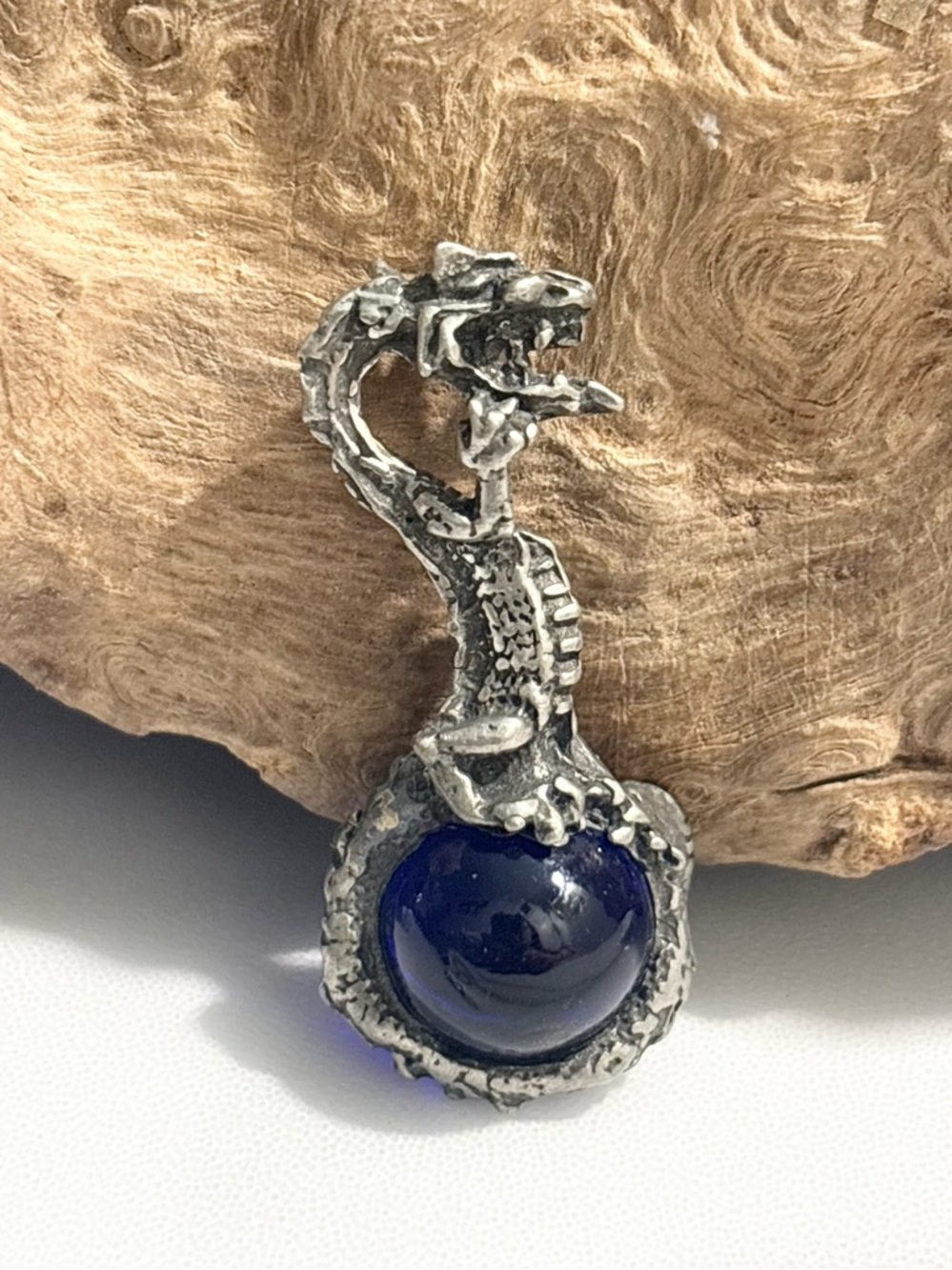 Pewter Fantasy Dragon with Blue Stone Pendant